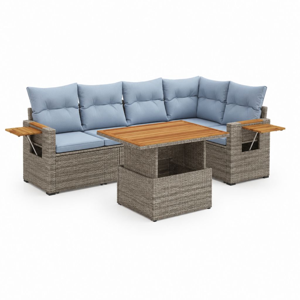 Set divano da giardino angolare 5 posti grigio in rattan PE con tavolo 230 x 180 cm