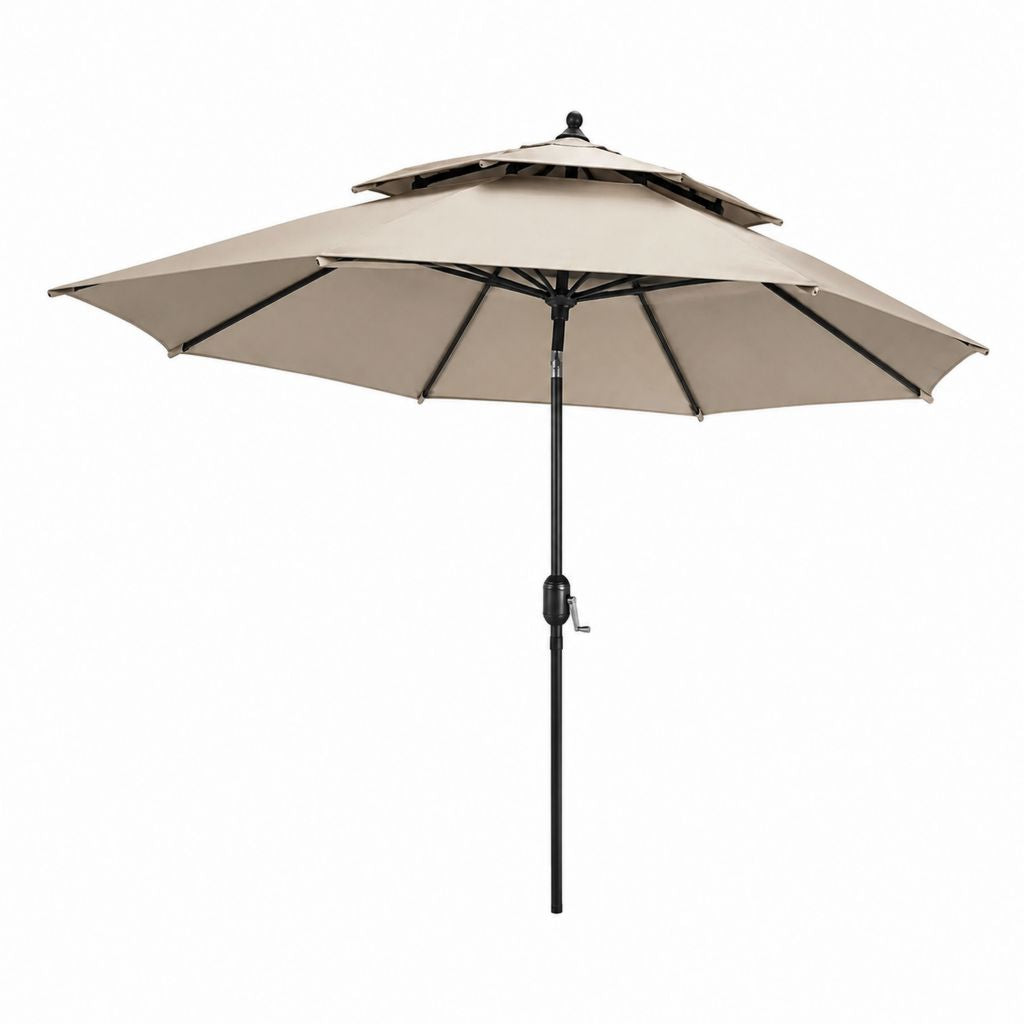 Ombrellone da giardino rotondo beige in poliestere con palo in acciaio Ø300 cm altezza 245 cm