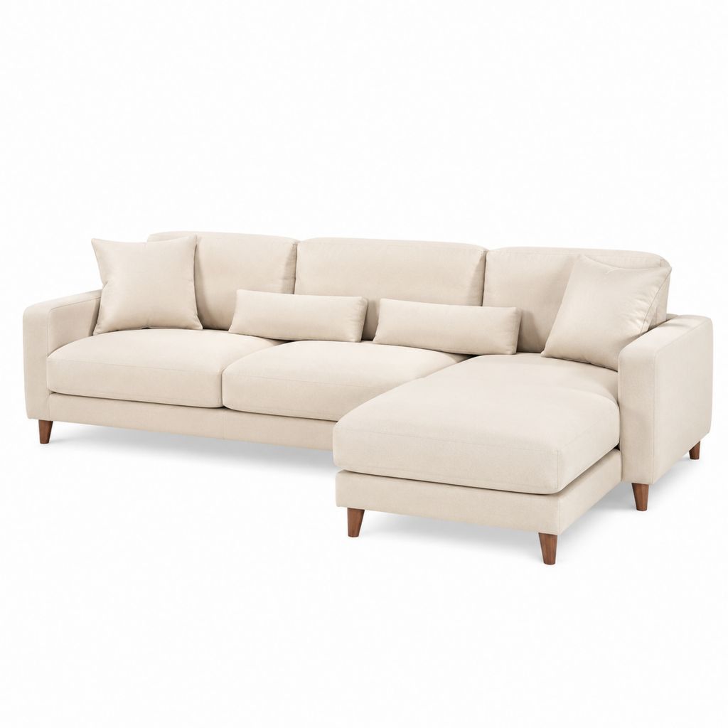 Divano angolare 3 posti con chaise longue destra beige in poliestere 270 x 160 x 85 cm