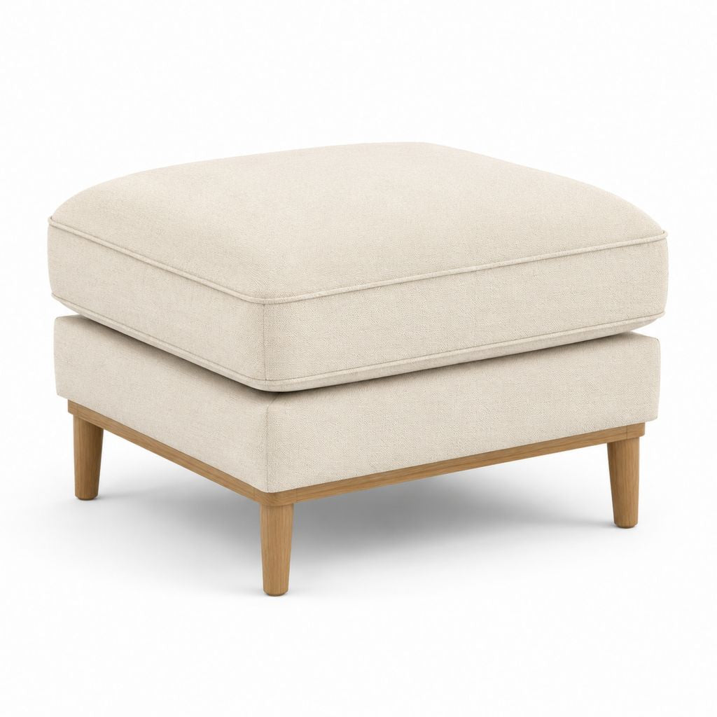 Poggiapiedi imbottito beige in poliestere e legno massello rettangolare 80 x 65 x 45 cm