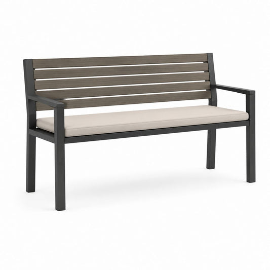 Panca da giardino 2 posti antracite e marrone in alluminio e WPC con cuscino beige 120 x 65 x 88 cm