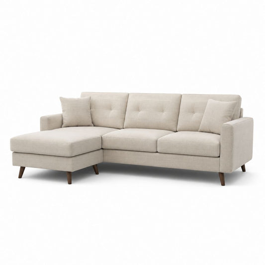 Divano angolare con chaise longue sinistra beige in poliestere 250 x 160 x 85 cm