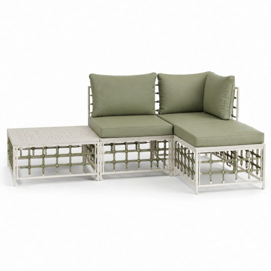 Set salotto da giardino angolare 3 pezzi verde salvia in alluminio e corda sintetica 225 x 75 x 65 cm