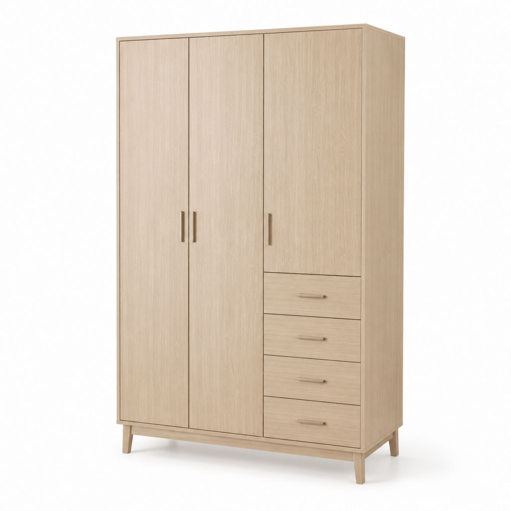 Armadio guardaroba 3 ante 4 cassetti rovere chiaro in pannelli di particelle 120 x 52 x 200 cm
