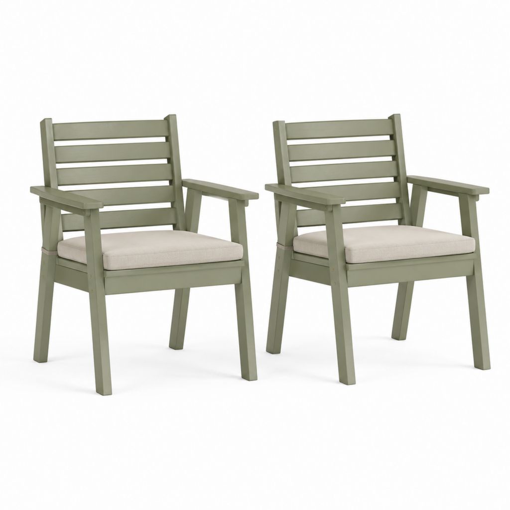 Set 2 poltrone da giardino verdi in legno massello con cuscini beige 61 x 65 x 94 cm
