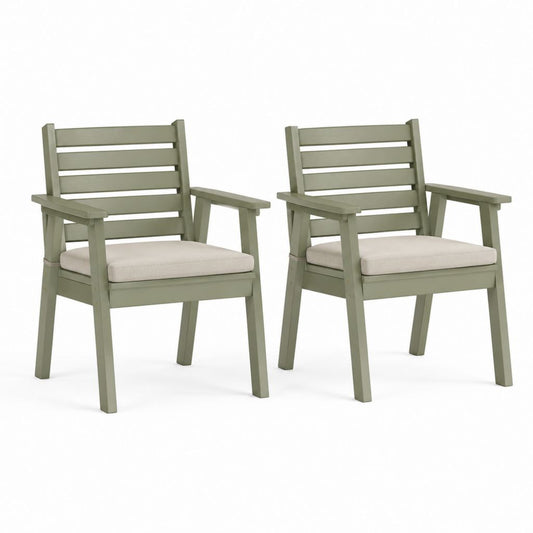 Set 2 poltrone da giardino verdi in legno massello con cuscini beige 61 x 65 x 94 cm