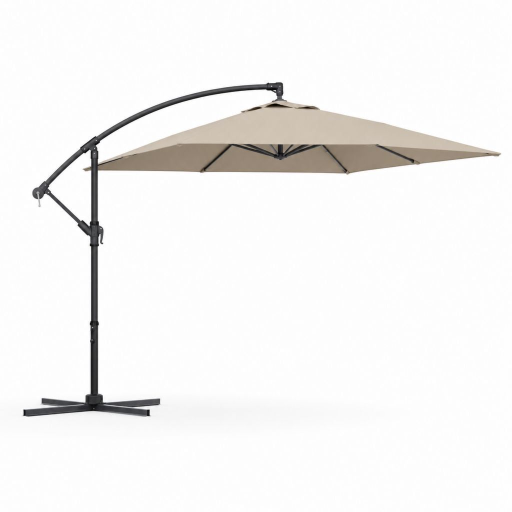 Ombrellone da giardino a braccio laterale beige in poliestere e acciaio 300 x 300 x 250 cm