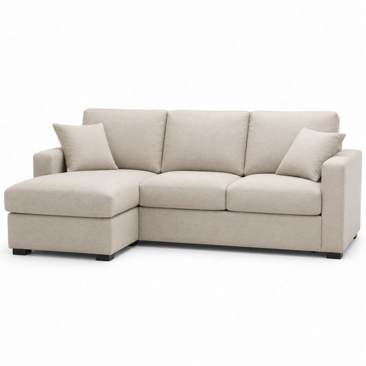 Divano angolare 3 posti con chaise longue sinistra beige in poliestere 240 x 160 x 85 cm