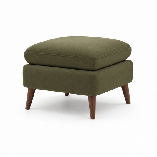 Poggiapiedi imbottito verde oliva in poliestere con gambe in legno massello 60 x 45 x 43 cm