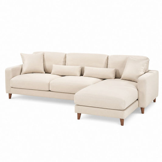 Divano angolare 3 posti con chaise longue destra beige in poliestere 270 x 160 x 85 cm