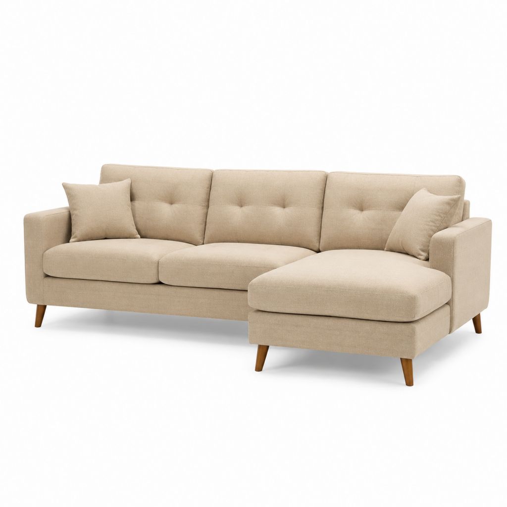 Divano angolare con penisola destra beige in poliestere 250 x 160 x 85 cm