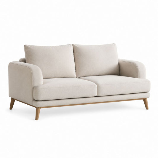 Divano 2 posti beige in poliestere rettangolare con piedi in legno massello 160 x 85 x 82 cm