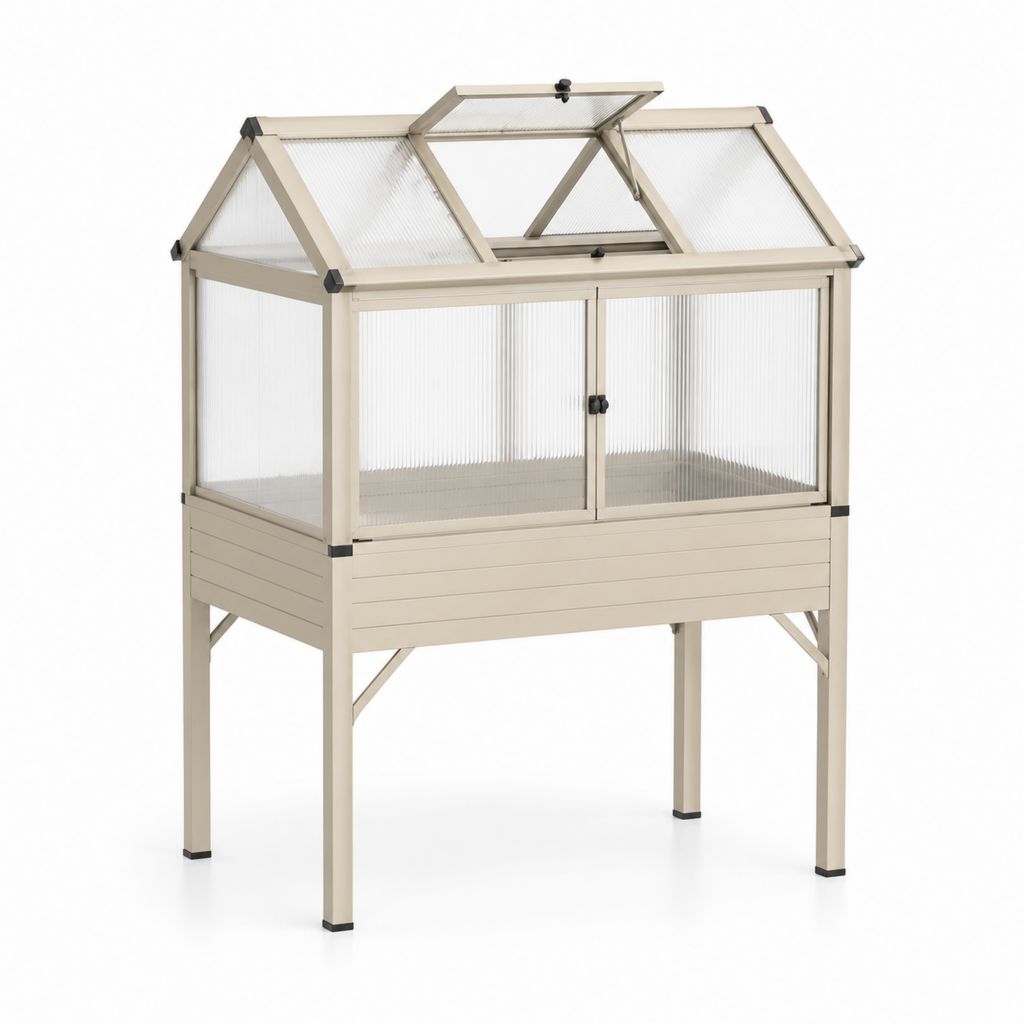 Serra rialzata da giardino rettangolare beige in alluminio e policarbonato 120 x 60 x 140 cm