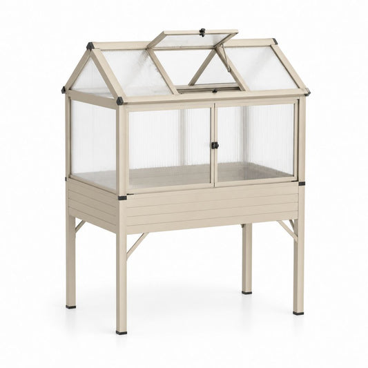 Serra rialzata da giardino rettangolare beige in alluminio e policarbonato 120 x 60 x 140 cm