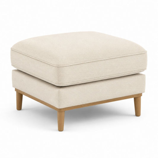 Poggiapiedi imbottito beige in poliestere e legno massello rettangolare 80 x 65 x 45 cm
