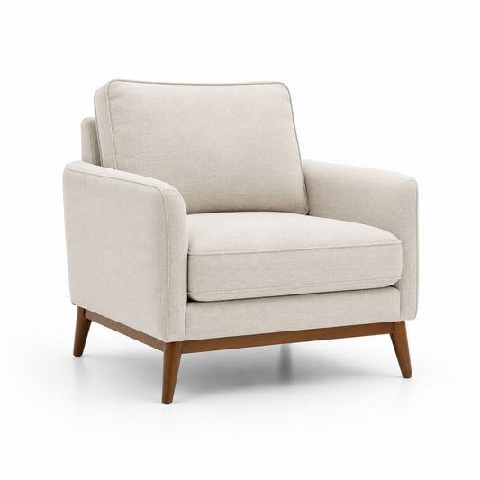 Poltrona da soggiorno beige in poliestere con gambe in legno massello 82 x 84 x 86 cm
