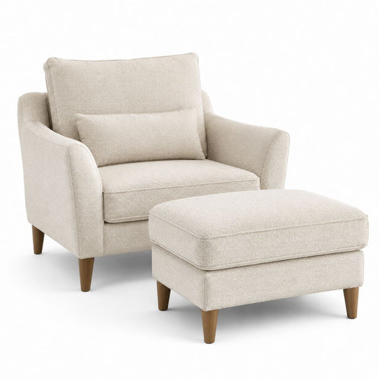 Set poltrona beige in poliestere con poggiapiedi rettangolare 86 x 88 x 92 cm e 72 x 55 x 42 cm