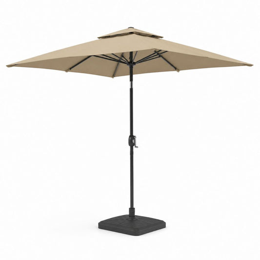 Ombrellone da giardino quadrato beige in poliestere e acciaio 300 x 300 cm con base