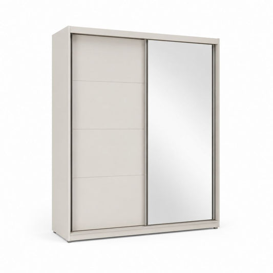 Armadio guardaroba con 2 ante scorrevoli beige e bianco con specchio 180 x 60 x 200 cm