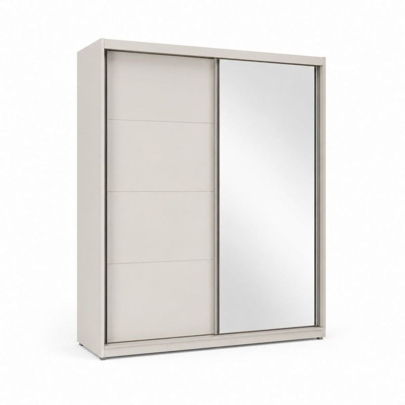 Armadio guardaroba con 2 ante scorrevoli beige e bianco con specchio 180 x 60 x 200 cm